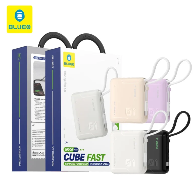 پاوربانک BLUEO بلوو CUBE Fast Charging Power Bank 10000mAh With Built-in Cable