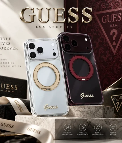 قاب GUESS گِس MagSafe IML Hard with Ring Stand & Script Metal Logo مگ سیف