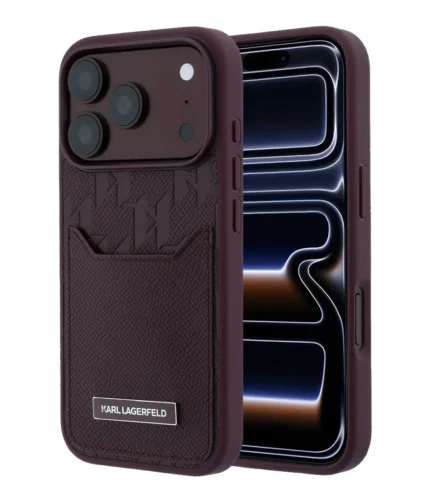 قاب KARL LAGERFELD کارل لاگرفلد PU Grained Case With Card Holder & Monogram Hot Stamped Pattern